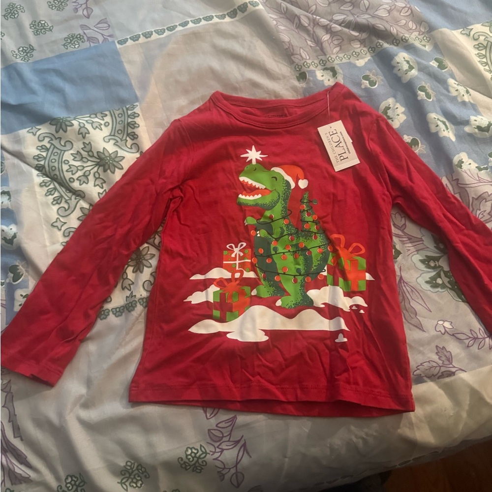 The Children’s Place Red Dino Holiday Long-Sleeve Tee